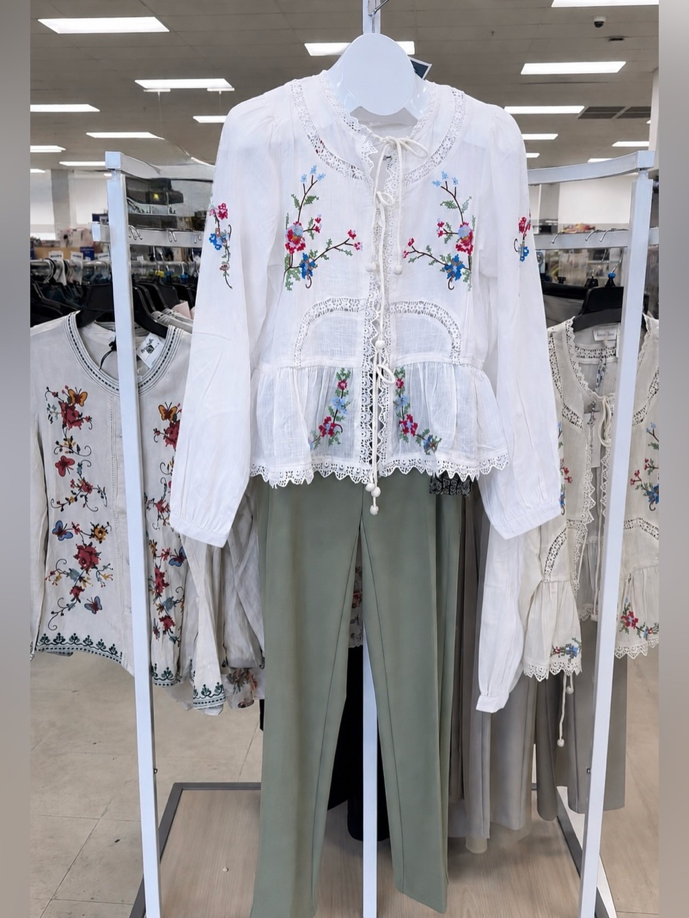 Chic White Embroidered Lace-Up Peasant Top
